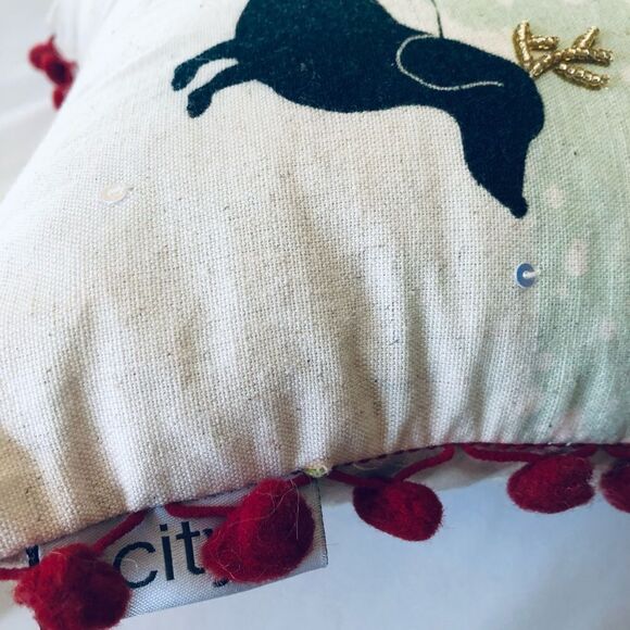 Christmas Dachshund Reindeer Dog Sleigh Beaded Holiday Decor Throw Pillow - Picture 3 of 3